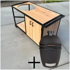 Buitenkeuken op wielen eucalyptus + The Bastard Urban Large Solo Kamado