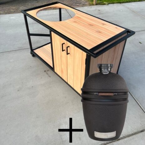 Buitenkeuken op wielen eucalyptus + The Bastard Urban Large Solo Kamado