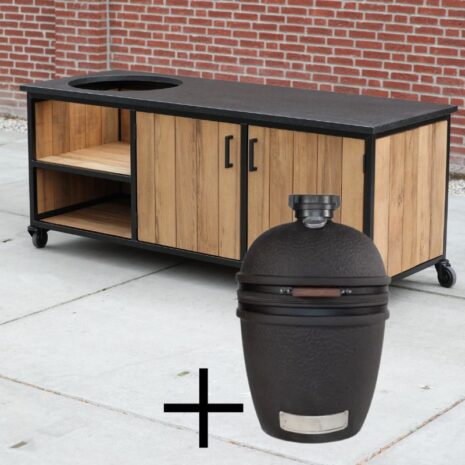 Buitenkeuken Ferke hout en zwart graniet blad The bastard Urban Large Solo Kamado Buitenkeuken Fraké hout en zwart graniet blad + The bastard Urban Large Solo Kamado