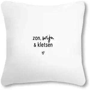 Buitenkussen wit Zon, wijn en kletsen 40x40 cm – Zoedt