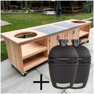 Kamado tafel 310×90 + 2x the bastard urban large kamado