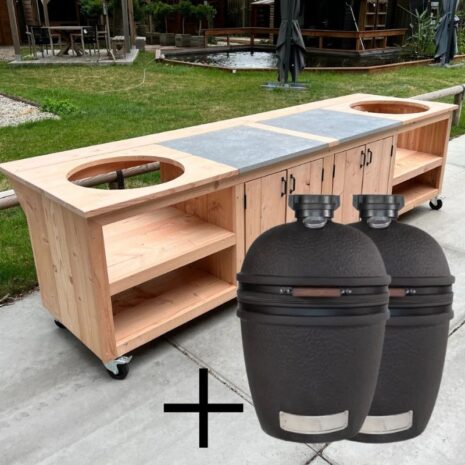 Kamado tafel 310×90 + 2x the bastard urban large kamado