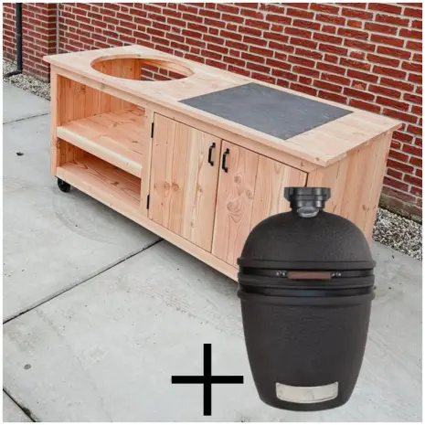 Kamado tafel met tegel douglas 180cm the bastard urban large solo