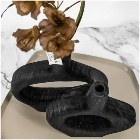 Donut Vaas Zwart Hout Medium voor droogbloemen