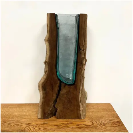 gerecycled glas teakhouten vaas