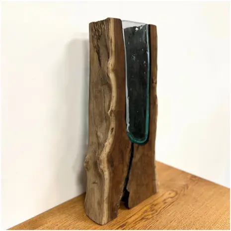 houten vaas met gerecycled glas