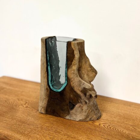 houten vaas natuurlijke vormen met gerecycled glas