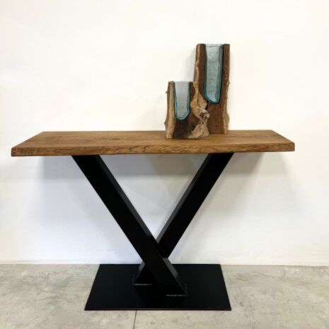 teakhout vaas met glas