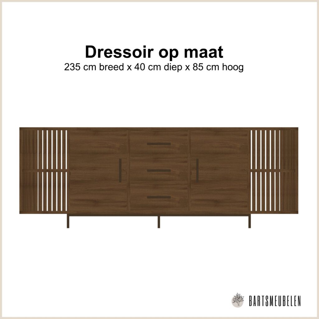 Maatwerk dressoir van eikenhout en koper staal 3d tekening
