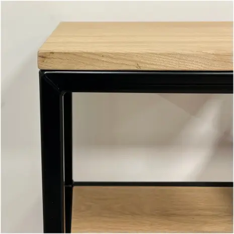 stoere platenspeler meubel met stalen frame en eikenhout