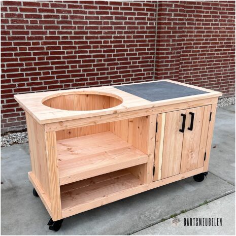 Buitenkeuken opbergkast met tegel 150 cm op wielen