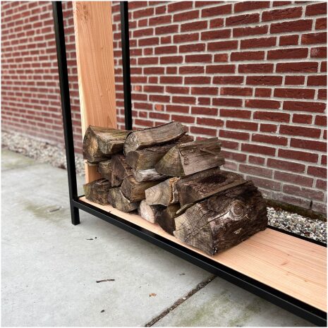 Douglas hout haardhout berging met stalen frame zwart