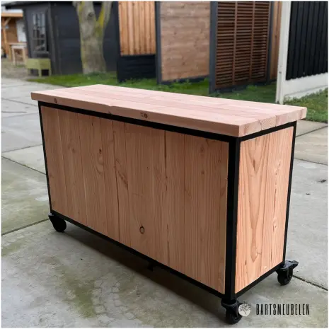 Douglas tuinkast met stalen frame achterkant