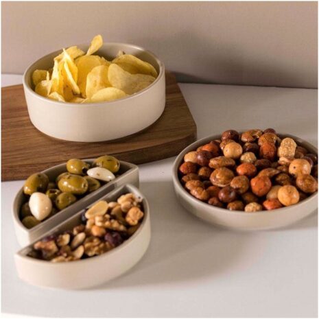 Gusta Serveerset 4 schaaltjes stapelbaar taupe