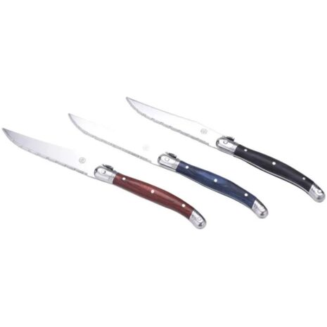 Setje van 6 steakmessen met houten blok