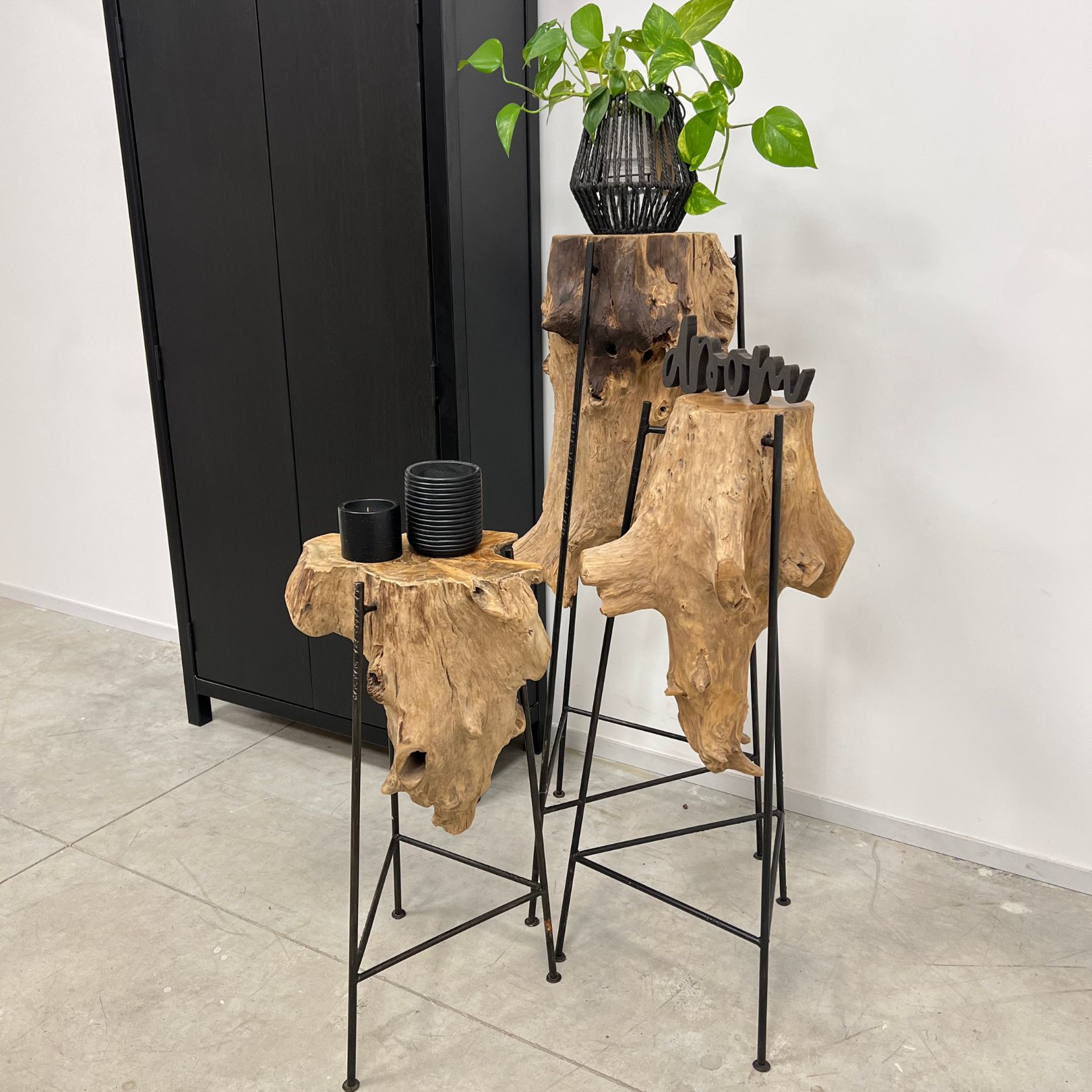 planten tafels teak en staal set