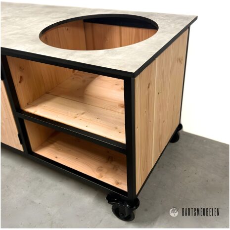 Buitenkeuken met opbergkast en HPL blad Beige voor de kamado