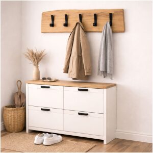 Eiken Boomstam Kapstok muur 5 Haken