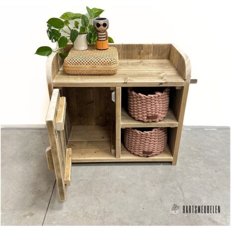 Poppencommode Steigerhout lily met opbergkast en vakken