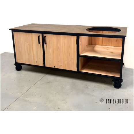 stijlvolle buitenkeuken met opbergkast en HPL blad Koper