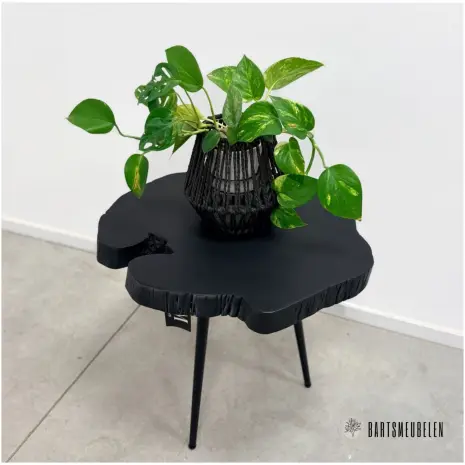 Acasia bijzet tafeltje in Zwart met stalen poten (H)