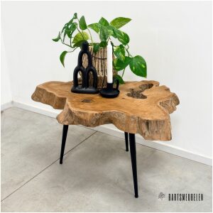 Boomstam tafeltje met stalen poten (B)