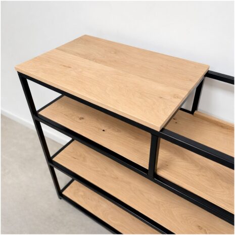 Platenspeler kast eiken en staal Groove met verticale kokers