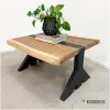 Suar boomstam salontafel met staal en Y poot (J)