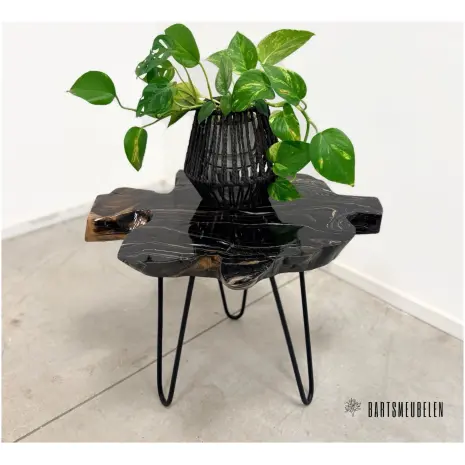 Teak Epoxy tafeltje met stalen hairpin poten (G)