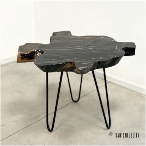 Teak boomstam bijzet tafeltje met Epoxy (G)