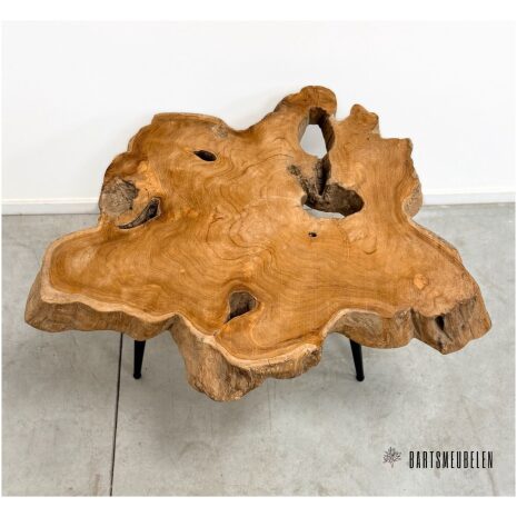 Teak boomstam tafeltje Blad details (B)