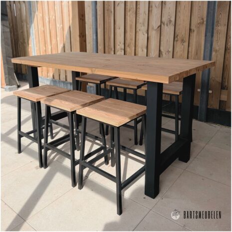 6 persoons lage bartafel set Douglas industrieel
