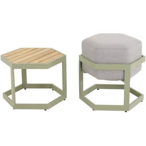Bijzettafel buiten en hocker Esagono zachtgroen