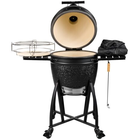 Grill Guru Prime Satin Black Large Kamado op onderstel met zijtafels en accessoires