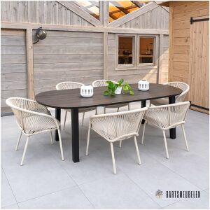 Tuintafel HPL Walnut met trapezium poot