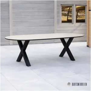 Tuintafel HPL taupe met X- poot
