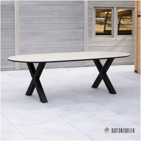Tuintafel HPL taupe met X poot Tuintafel HPL taupe met X- poot