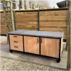Verrijdbare BBQ werktafel met Belgisch hardsteen blad