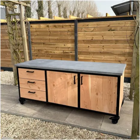 Verrijdbare BBQ werktafel met Belgisch hardsteen blad