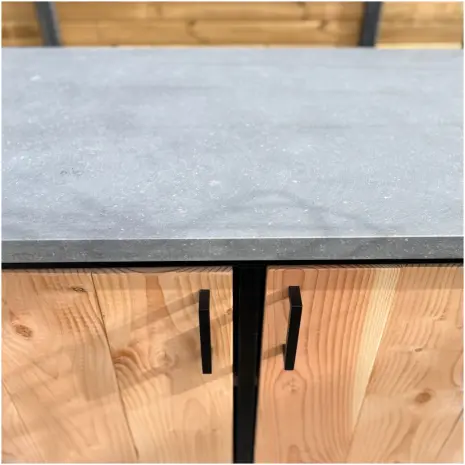 Verrijdbare BBQ werktafel met belgisch hardsteen blad details