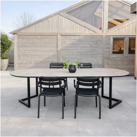 buitentafel HPL taupe met driehoek poot