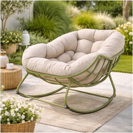 loung schommelstoel beige cozy in de tuin