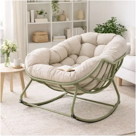 lounge schommelstoel beige cozy in huis