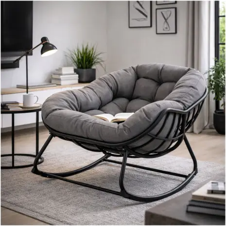 lounge schommelstoel grijs cozy in huis
