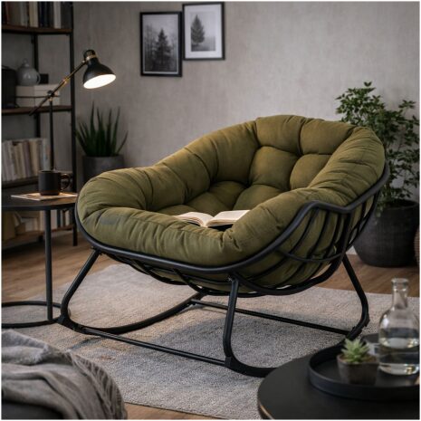 lounge schommelstoel groen cozy in huis