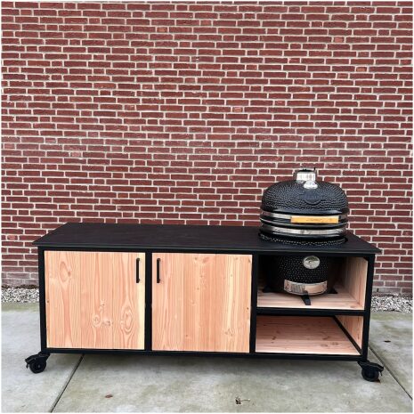 Buitenkeuken 205 cm met HPL zwart en Yakiniku kamado Large