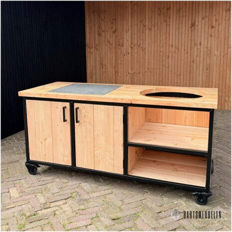 Buitenkeuken Douglas en staal met opbergkast en tegel 180 cm