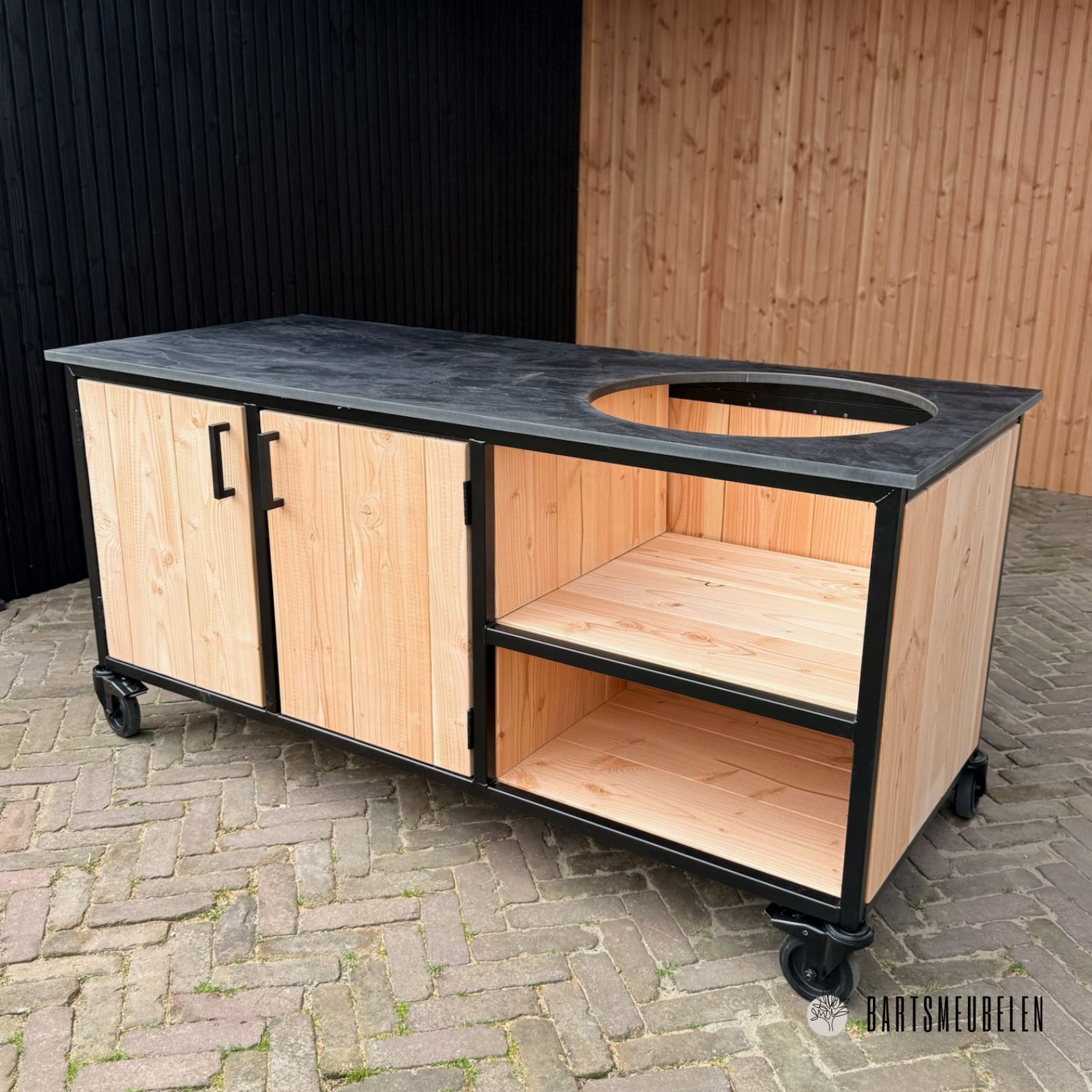Buitenkeuken met opbergkast 180 cm HPL blad zwart