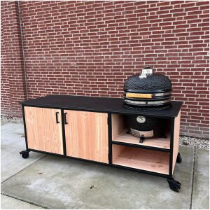 Buitenkeuken met opbergkast 205 cm en HPL blad zwart met Yakiniku Kamado Large