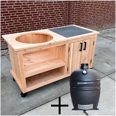 Buitenkeuken opbergkast met tegel 150 cm met Grill Guru Large Satin Black